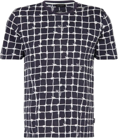 Ted Baker Mens Navy Graphic-print Cotton-jersey T-shirt In Blue