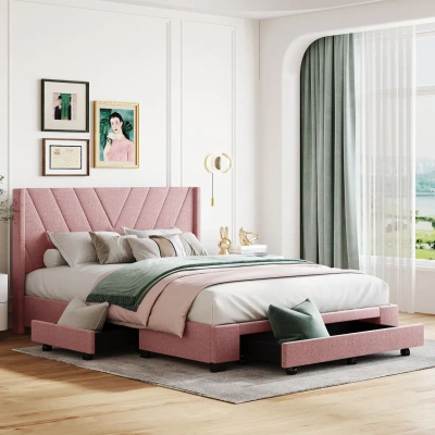 Simplie Fun Queen Size Storage Bed Linen Upholstered Platform Bed In Multi