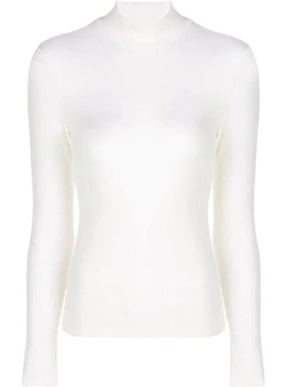 Theory Women's Thin Ribbed Turtle Mock Neck Top Ivory In White
