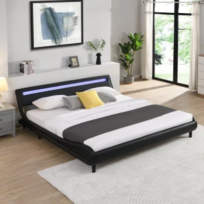Simplie Fun Modern Upholstered Platform Bed Frame In Black
