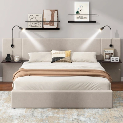 Simplie Fun Full Size Storage Upholstered Hydraulic Platform Bed In Neutral