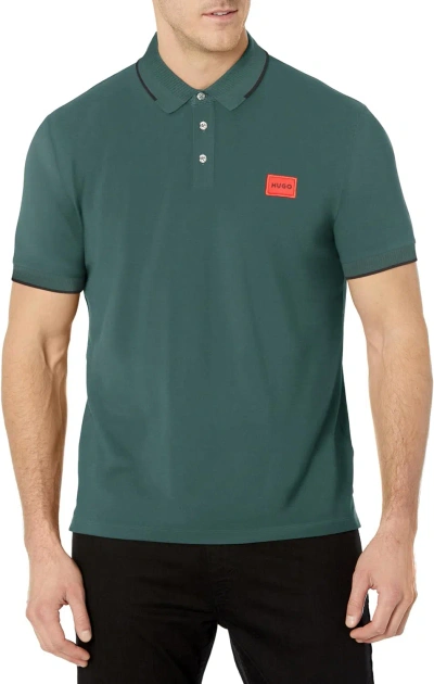 Hugo Boss Hugo Men's Solid Green Square Logo Cotton Short Sleeve Polo T-shirt