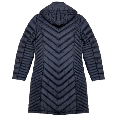 Michael Michael Kors Women Chevron Double Layer Zipper 3/4 Hooded Packable Coat In Black