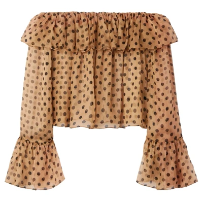 Caroline Constas Women Thelma Cream Black Combo Off Shoulder Silk Chiffon Top In Multi