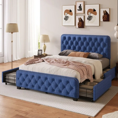 Simplie Fun Upholstered Platform Bed Frame In Blue