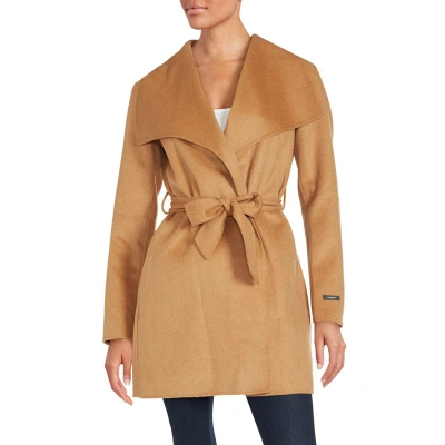 T Tahari Double Face Wool Belted Wrap Coat In Camel In Brown