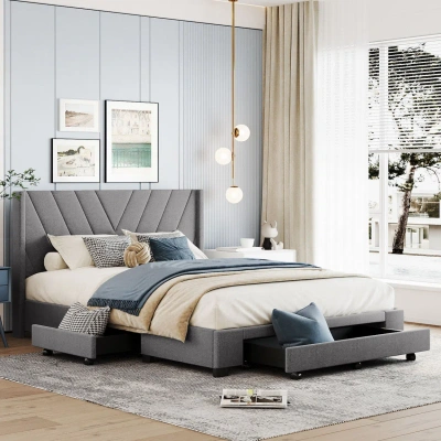 Simplie Fun Queen Size Storage Bed Linen Upholstered Platform Bed In Gray