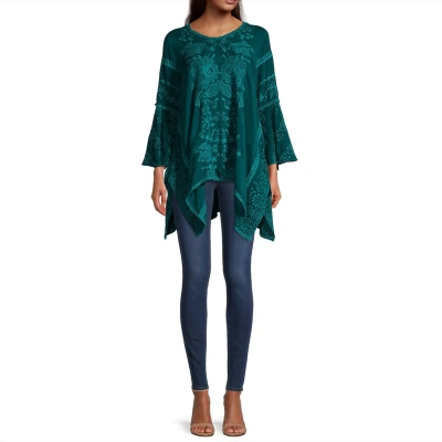 Johnny Was Temperty Lorelai Tunic Lakeside Embroidered Asymmetrical Hem In Blue