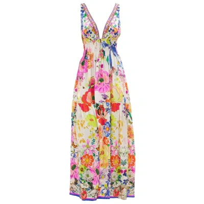 Camilla Fairy Gang Shirred Waist Long Dress In Multi