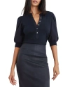 Veronica Beard Coralee Puff-sleeve Henley Sweater In Blue
