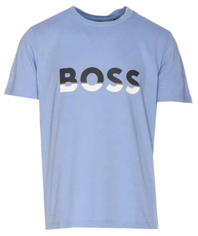 Hugo Boss Men's Big Logo Jersey Cotton T-shirt Forever Blue/asphalt Grey