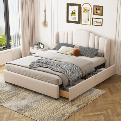Simplie Fun Upholstered Platform Bed In Neutral