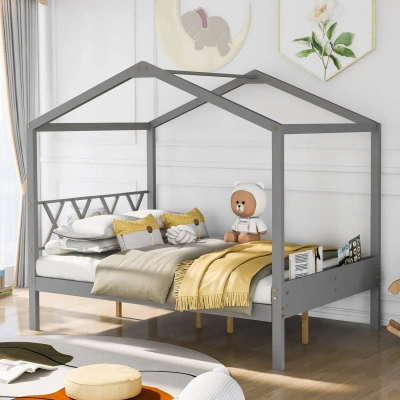 Simplie Fun Full Size Wood House Bed In Gray