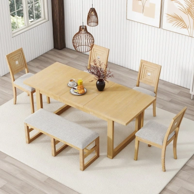 Simplie Fun Modern 78inch 6piece Extendable Dining Table Set In Multi