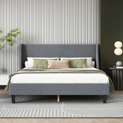 Simplie Fun Queen Size Bed Frame Upholstered Bed Frame Platform In Gray