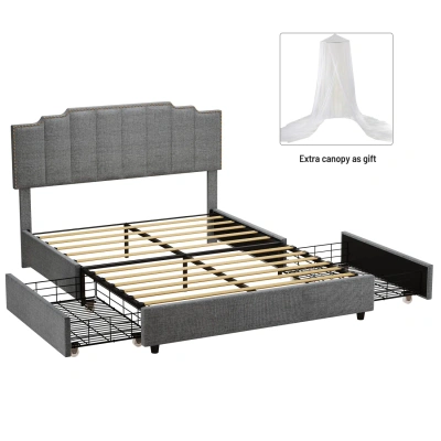 Simplie Fun Queen Size Upholstered Platform Bed Linen Bed Frame In Gray