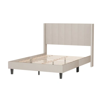 Simplie Fun Velvet Upholstered Bed Frame In Neutral