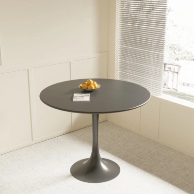 Simplie Fun Black Round Dining Table In Gray