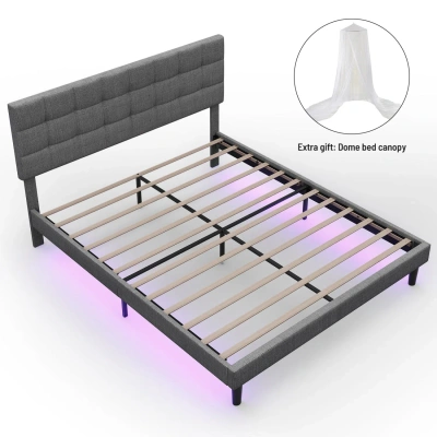 Simplie Fun Queen Size Upholstered Platform Bed Linen Bed Frame In Black