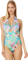Johnny Was Twist-front Keyhole One-piece Swimsuit In Multi