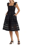 Cara Cara Nidhi Tie-shoulder Poplin Lace Midi Dress In Black