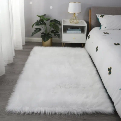 Simplie Fun Cozy Collection Ultra Soft Fluffy Faux Fur Sheepskin Area Rug In White