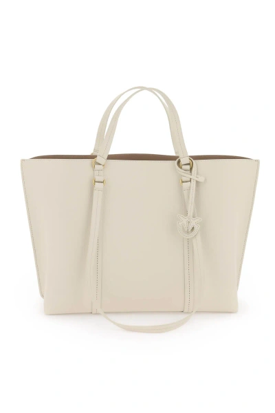 Pinko Large Shopper Bag In Bianco Seta Antique Gold (white)