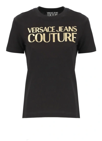 Versace Jeans Couture Glittery-logo Cotton T-shirt In Black