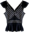 Sea Mable Cambric Flutter Sleeve Pleated Top Black 6 In Black