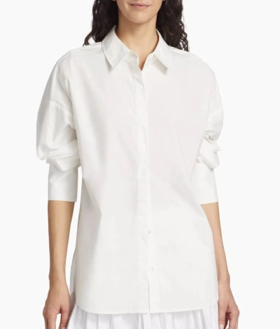 Staud Women Solid White Long Sleeve Collared Oversized Cotton Shirt