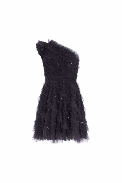 Needle & Thread One-shoulder Mini Dress In Black