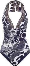 Camilla Giraffe Print Halter Neck One-piece Swimsuit In Multi