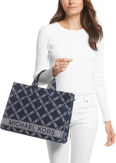 Michael Michael Kors Gigi Logo Jacquard Large Tote Bag In Blue