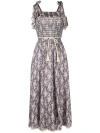 ZIMMERMANN VITALI SHIRRED MIDI DRESS INDIGO DAISY FLORAL