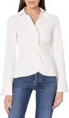 CINQ À SEPT CINQ A SEPT WOMEN'S WHITE LONG SLEEVE V-NECK CINCH MCKENNA TOP