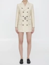 Saint Laurent Double-breasted Belted Cotton And Wool-blend Tweed Jacket In Ivory