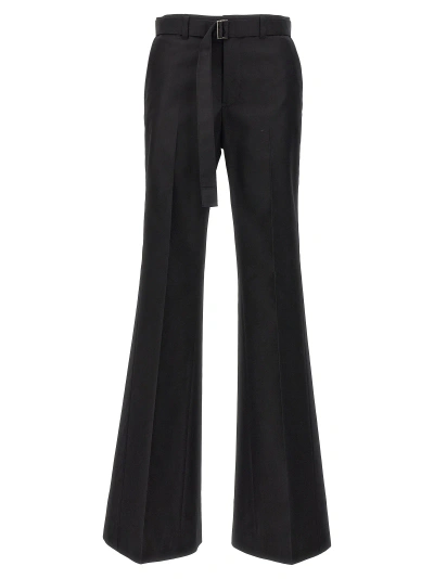 Sacai Belted Flared Trousers In Black