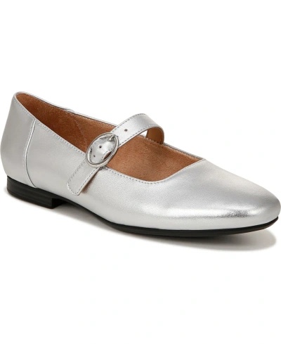 Naturalizer Kelly Mary-jane Flats In Silver Leather
