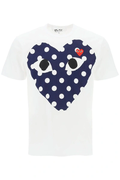 Comme Des Garçons Play Polka Dot Heart T-shirt In White