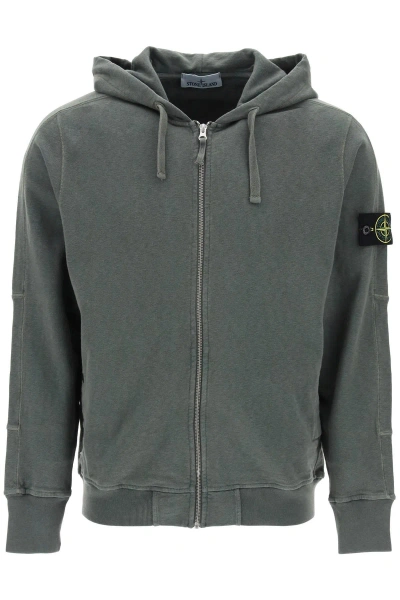 Stone Island Track Top With Hood And Ribbed Cuffs In Green