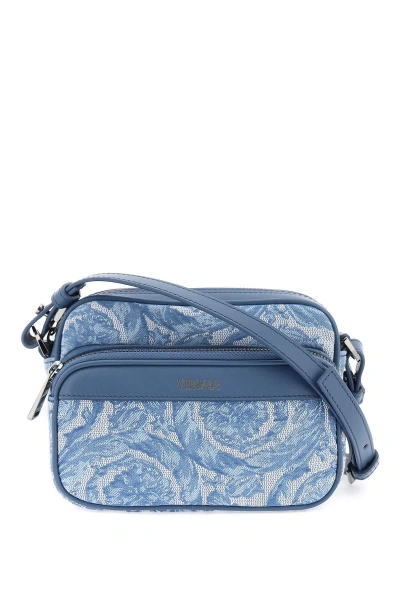 Versace Baroque Messenger Bag In Light Blue,blue