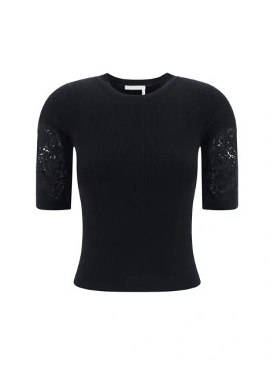 Chloé Embroidered Ribbed Top In Black