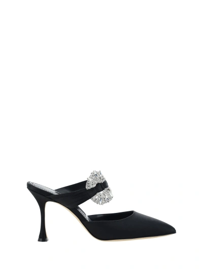 Manolo Blahnik Maidugura 90mm Satin Mules In Blck