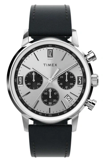Timex Men's Marlin Stainless Steel & Leather Chronograph Watch/40mm In Silver Tone/black
