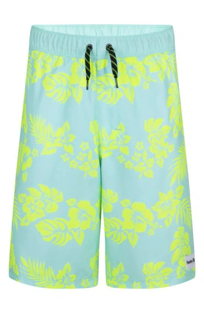 Hurley Kids' Oahu Floral Swim Shorts In Green Glow