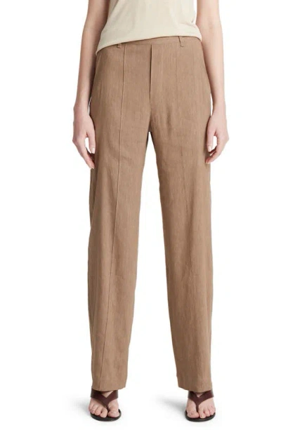 Vince High-waist Pull-on Linen-blend Trousers In Shale