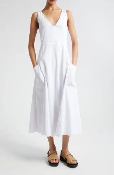 Vince Linen-blend Midi Dress In Optic White