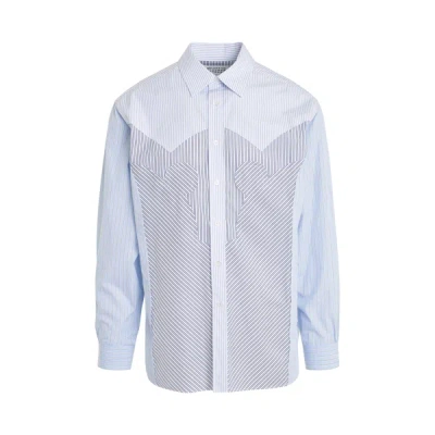 Maison Margiela Pin Striped Long Sleeved Shirt In Blue