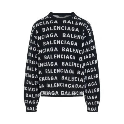 Balenciaga Black Jacquard Sweater In Black,white