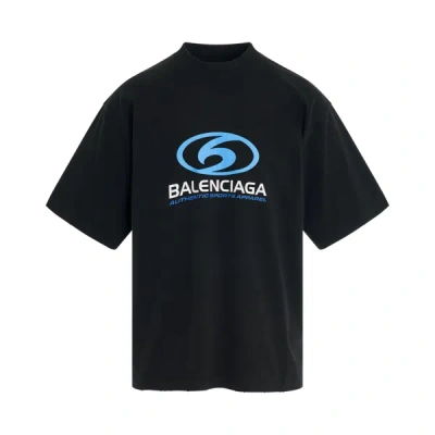 Balenciaga Surfer Cracked Vintage Cotton T-shirt In Schwarz,blau